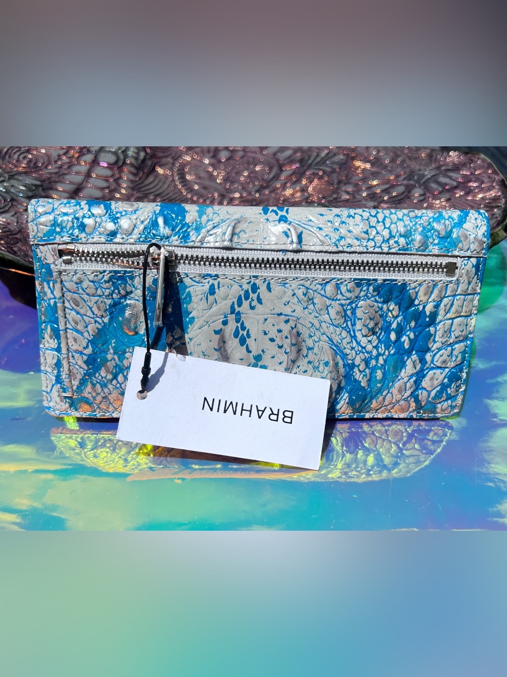 NWT Brahmin Ady Teal & White Leather Wallet in Mesmerized Melbourne - Picture 2 of 12